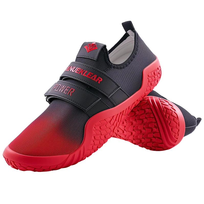 MANUEKLEAR Deadlift Shoes - Weight Lifting Shoes for Men Women - Weightlifting Squat Shoes Fitness Cross-Trainer Barefoot Gym Training Sneakers, Gradient Red, 6 UK