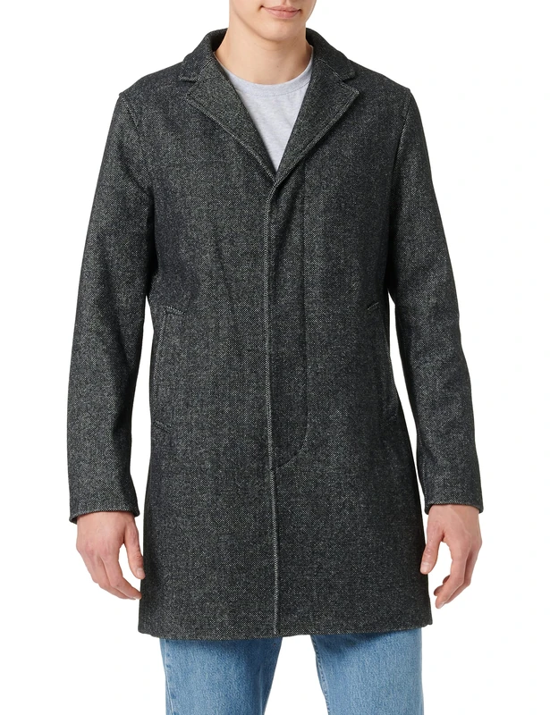 SELETED HOMME Men's Slhhagen W Coat B Noos Coat, Dark grey/pattern: salt/pepper, L