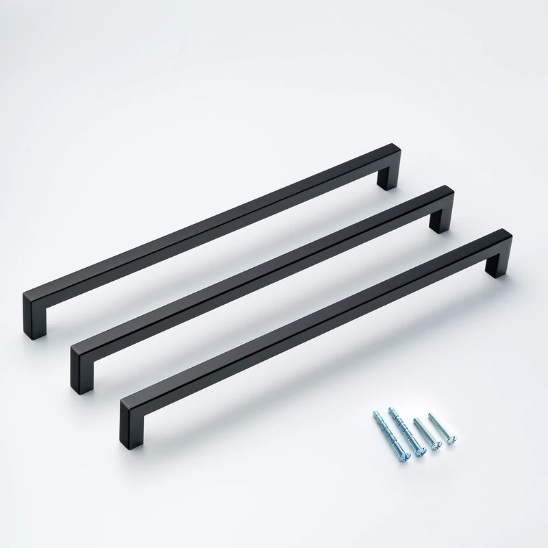 Aibeli 10 Pack 12-3/5 Inch Hole Center Matte Black Square Cabinet Pulls Cupboard Handles Modern Stainless Steel Black Kitchen Cabinet Handles and Pulls, Drawer Handles