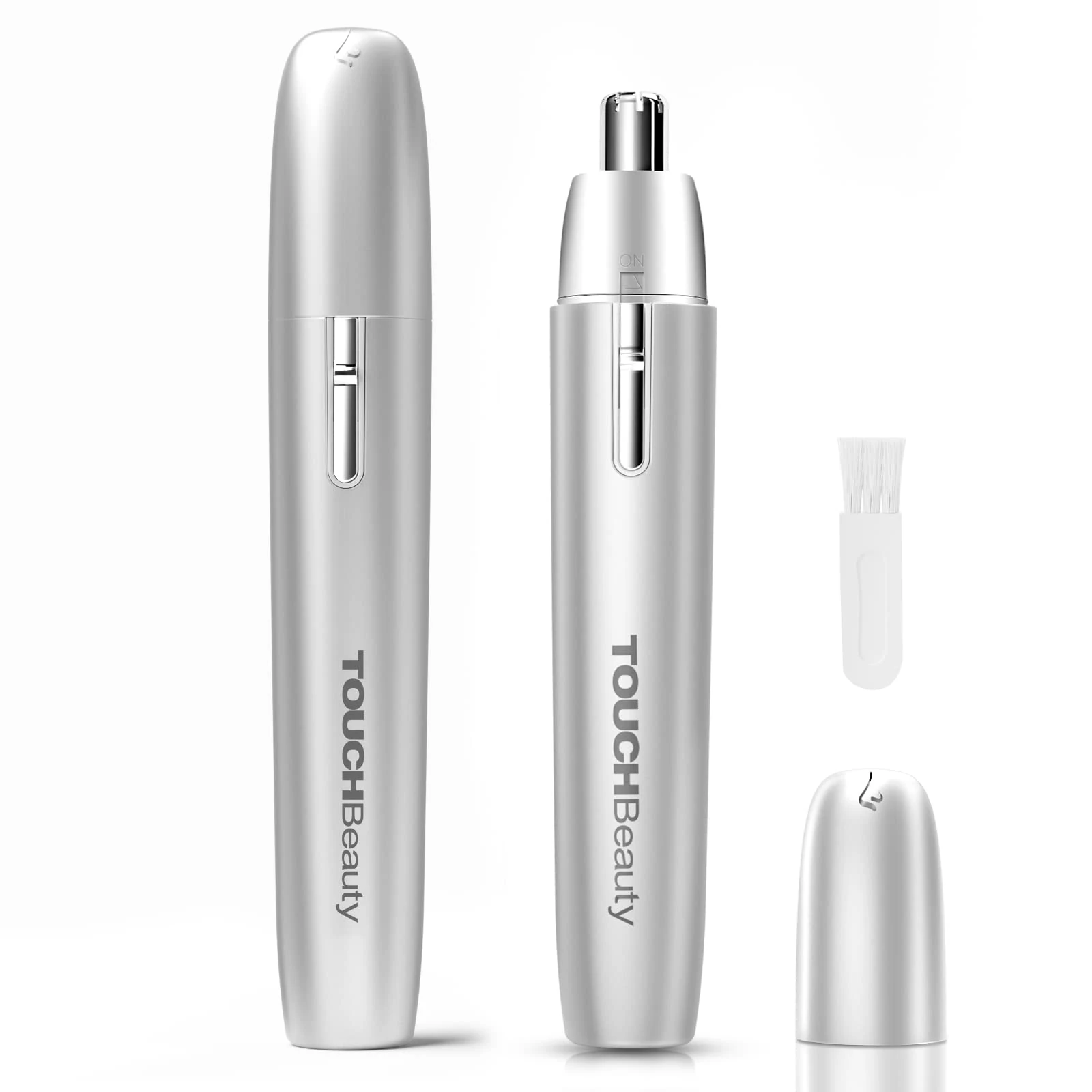 TOUCHBeauty Ear and Nose Hair Trimmer for Women, Battery Powered Portable Nose Trimmer with Rotary Blade, Painless Facial Hair Remover, Easy Clean & Waterproof Design (Silver)