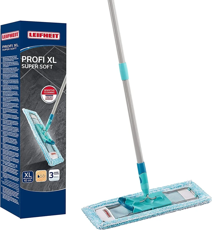 Leifheit Back-friendly Floor Mop XL Super Soft, Steel Handle 146 cm, Foot Click, Parquet & Cork, 360° Swivel, Click System, Eco-friendly Cardboard