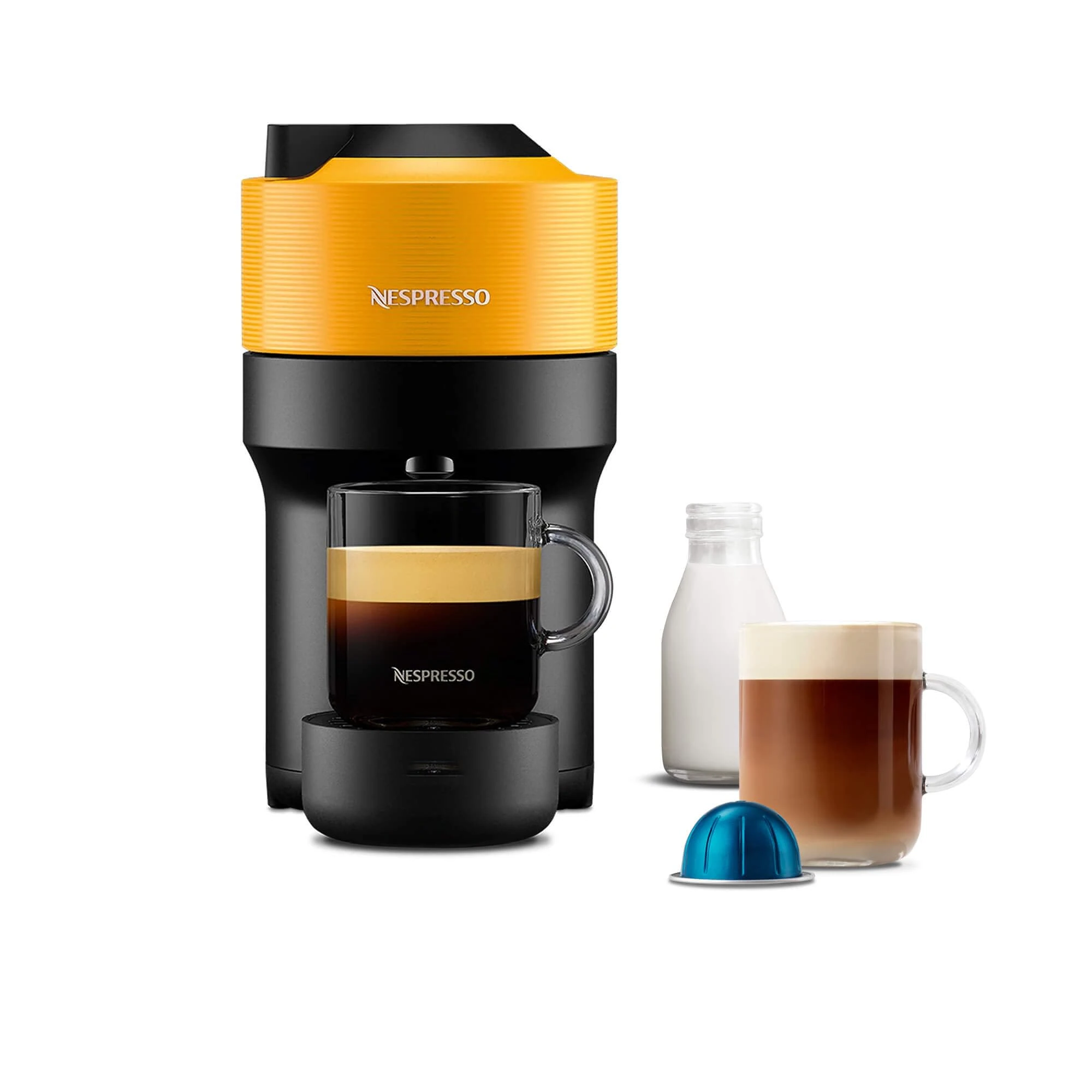 Nespresso Vertuo Pop Coffee Machine by De'Longhi, Over 30 Varieties of Pods, Compact Footprint, Americano, Starter Capsule Set Included, ENV90.Y, Yellow