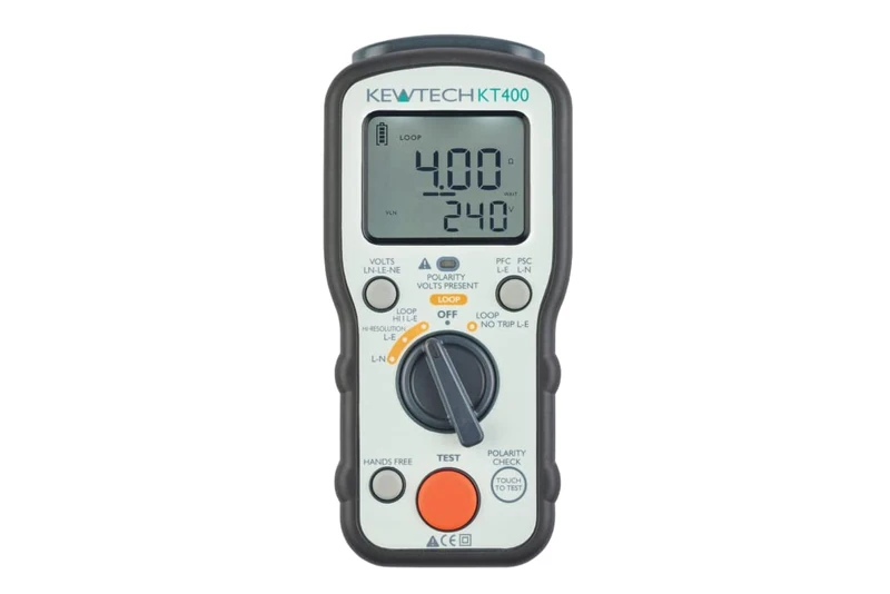 Kewtech KT400DL Loop Impedance & PSC/PFC Tester High Resolution 0.001Ω, No Trip & High Current L–E/L–N Testing AC Voltage, Polarity Warning LED, Includes Mains Lead & Case