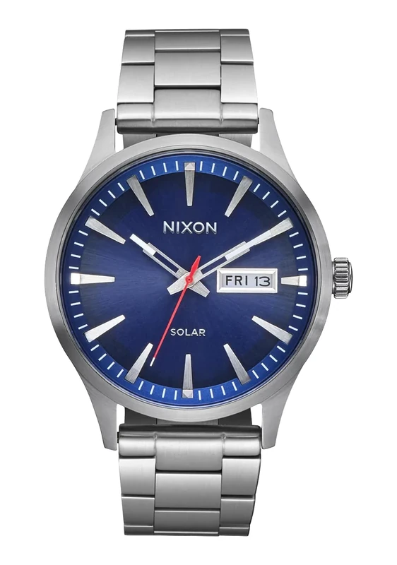 Nixon Unisex Analogue Japanese Quartz Movement Watch with Stainless Steel Strap A1346-5091-00, Navy Sunray/Silver
