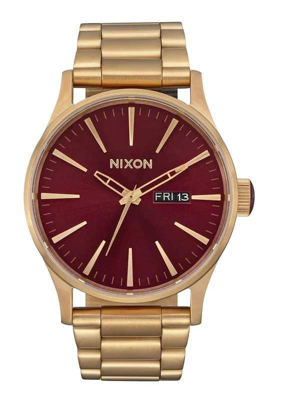 Nixon A356-5094-00 Unisex Analogue Japanese Quartz Movement Watch with Stainless Steel Strap, Oxblood Sunray/Gold