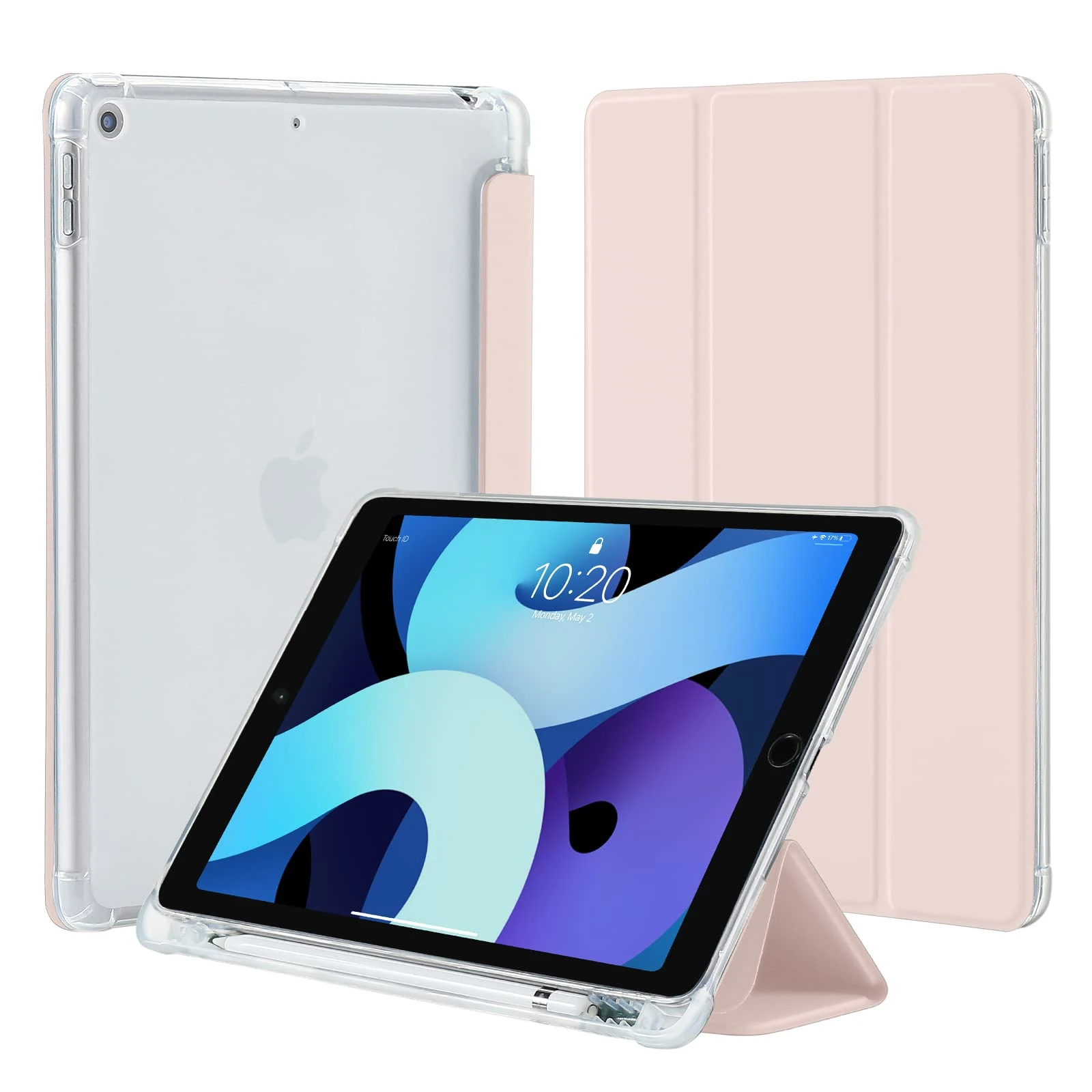 4UBonLife Case for iPad 10.2 inch 9th 8th 7th Generation Case 2021/2020/2019 with Pencil Holder, Slim Stand Smart Case Soft TPU Translucent Frosted Back Cover Shell for Apple iPad 9/8/7, Pink