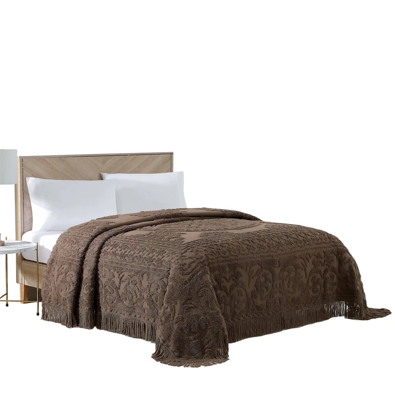 Beatrice Home Fashions Medallion Chenille Bedspread, Twin, Chocolate