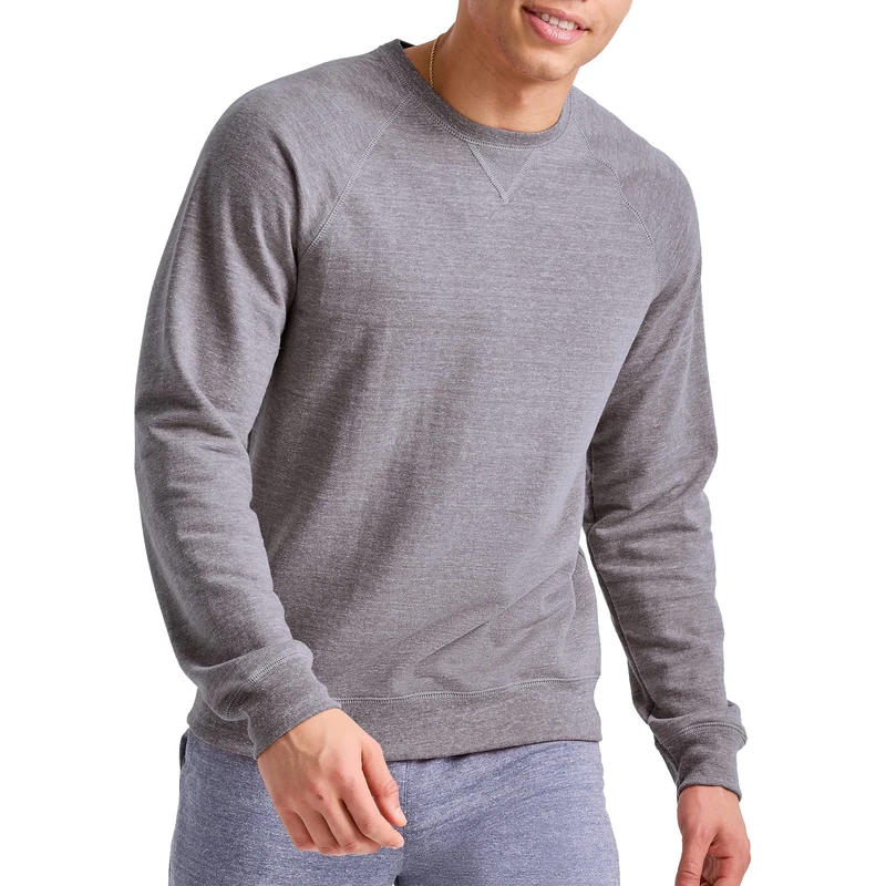 Hanes Men's Crewneck Sweatshirt, Tri-Blend French Terry, Black 50r Pe Heather, L