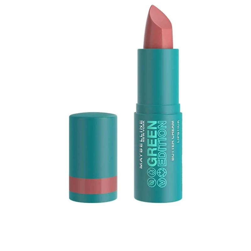 Maybelline New York - Satin & Pigmented Lipstick - Enriched with Cocoa Butter - 86% Natural Ingredients - Vegan Formula - Butter Cream Green Edition - Shade : Windy (15)