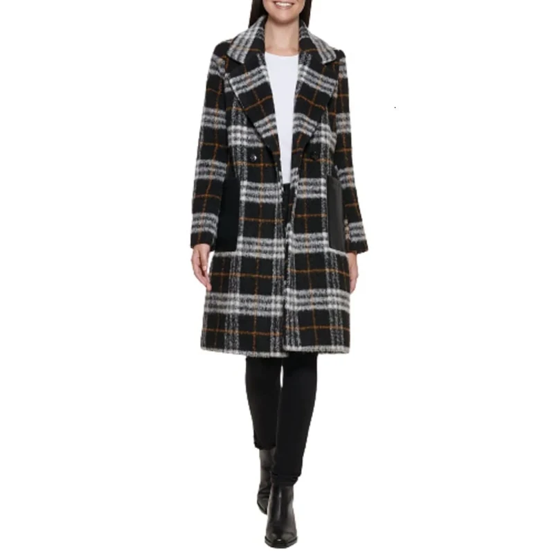 Calvin Klein Women's Double Breast Patch Pocket Jacket, Notch Collar Black Multi, XL