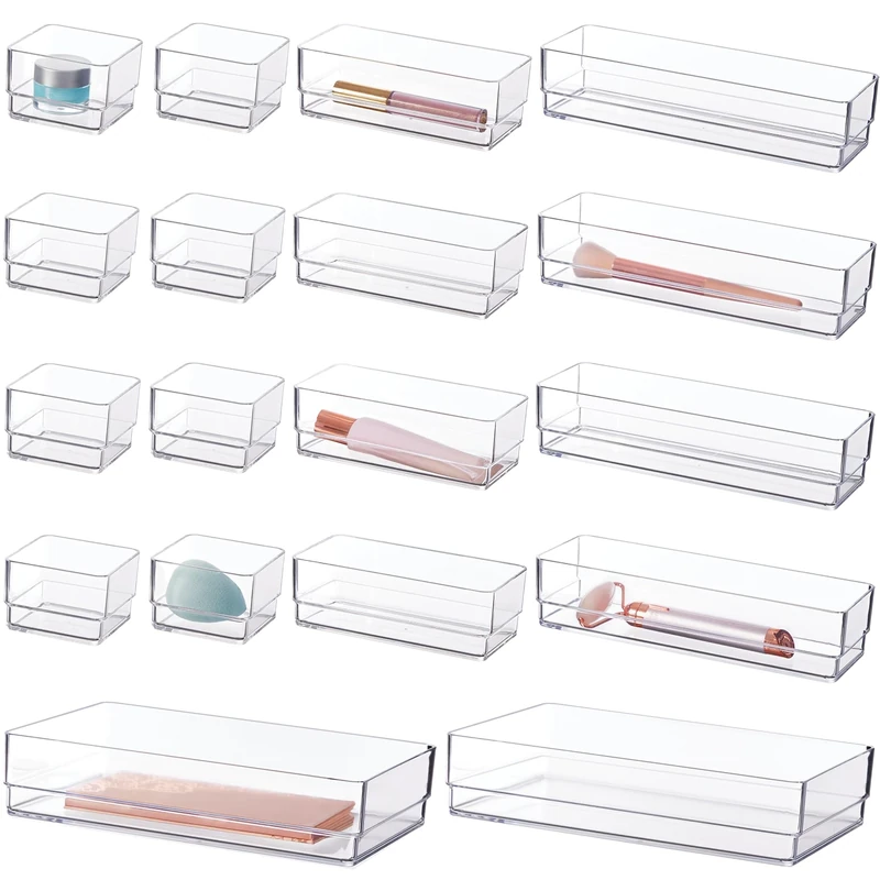 STORi SimpleSort 18-Piece Stackable Clear Drawer Organizer Set | Multi-size Trays | Makeup Vanity Storage Bins and Office Desk Drawer Dividers | Made in USA