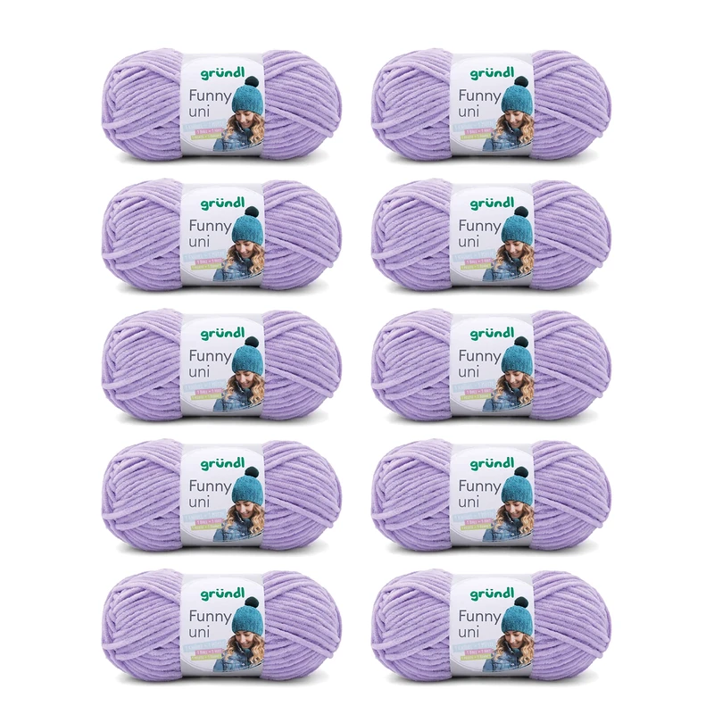 Gründl Funny Plain Wool - Soft Chenille Wool for Crocheting - Cuddly and Skin-Friendly - 100% Polyester - 10 Balls 100 g / 120 m - Needle Size 5-6, Lavender