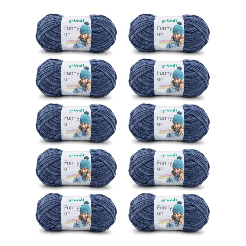 Gründl Funny Plain Wool - Soft Chenille Wool for Crocheting - Chenille Yarn Made of 100% Polyester, 10 Balls (100 g/120 m, Needle Size: 5-6) - Navy