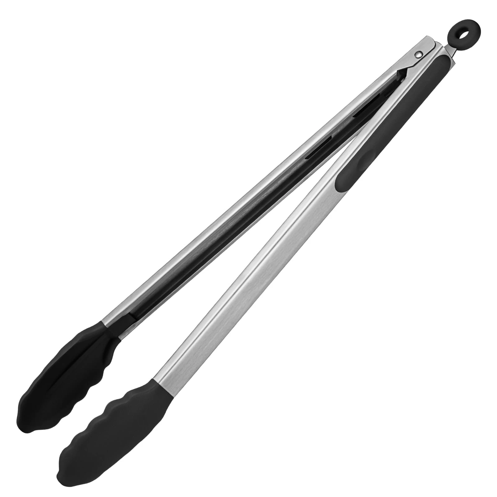 600ºF Heat Resistant Kitchen Tongs: U-Taste 16 inch Extra Long Large Silicone Cooking Tong with Sturdy Non Stick Rubber Tips & Non Slip Silicon Coated 18/8 Stainless Steel Handle for Grill BBQ (Black)
