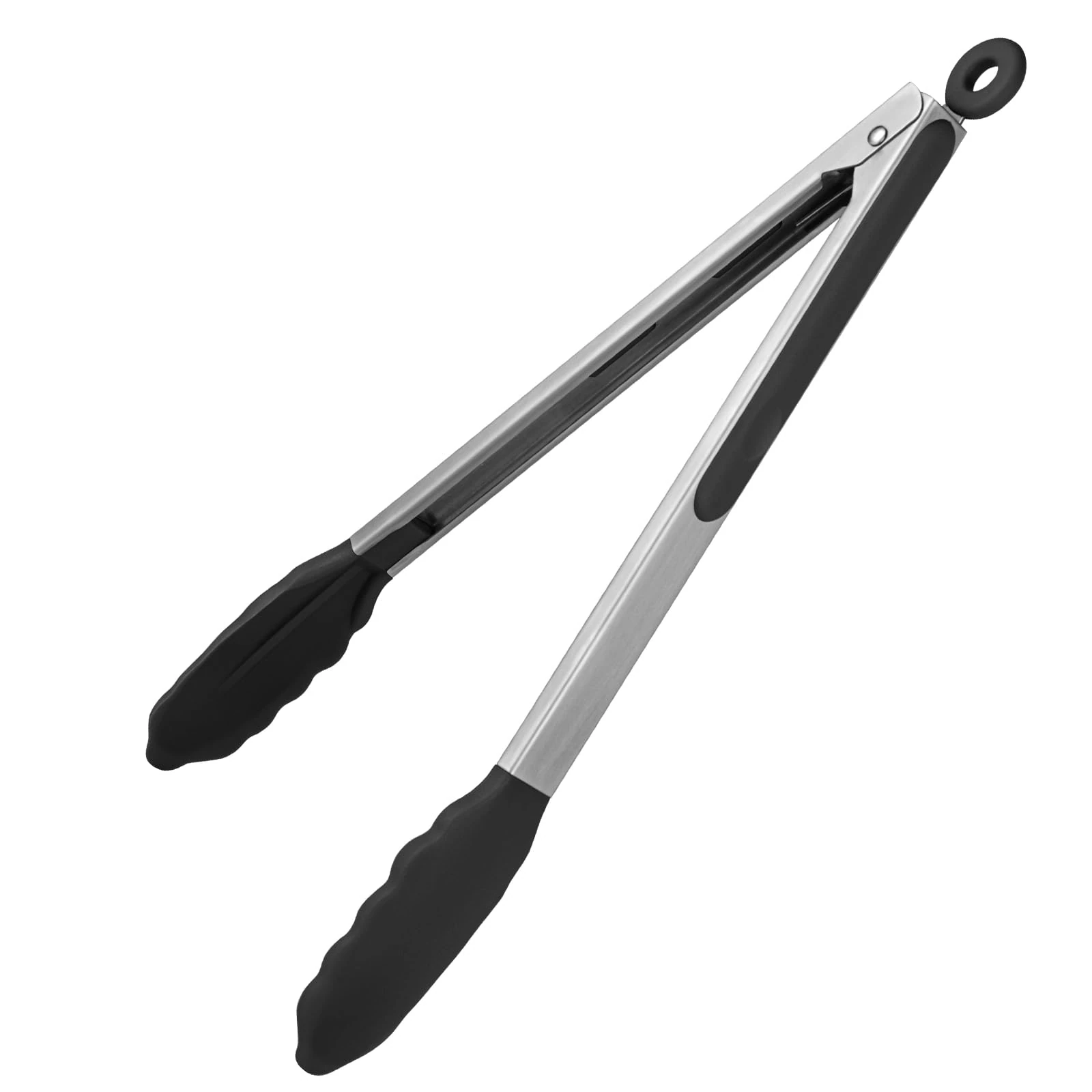 U-Taste 30cm Silicone Tongs: 315℃ Heat Resistant Kitchen Tong with Firm Sealed Non Stick Rubber Tips, Silicon Coated 18/8 Stainless Steel Handle and Smooth Locking for Cooking Serving BBQ (Black)