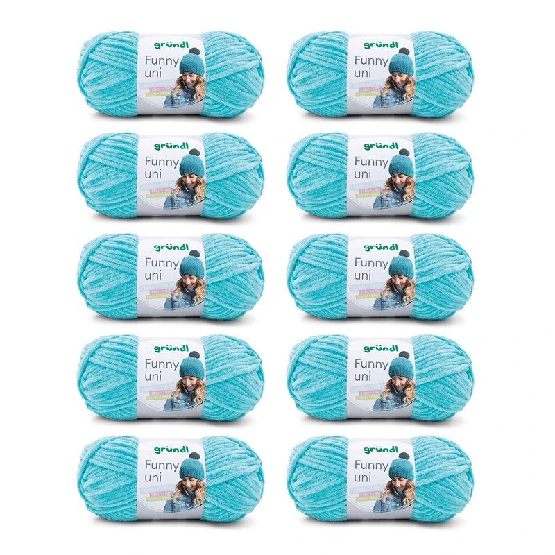 Gründl Funny Plain Wool - Soft Chenille Wool for Crocheting - Chenille Yarn Made of 100% Polyester, 10 Balls (100 g/120 m, Needle Size: 5-6) - Turquoise