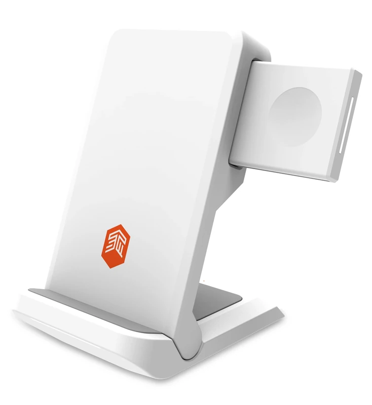 STM ChargeTree Go - Portable 3-in-1 Wireless Charging Station for iPhone/Samsung/Android (15W/7.5W), AirPods (5W), Apple Watch (3W) - Qi Certified Charging Stand - White (stm-931-322Z-01)