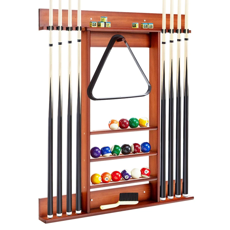 GYMAX Billiards Pool Cue Rack, Wall-Mounted Pool Stick Holder