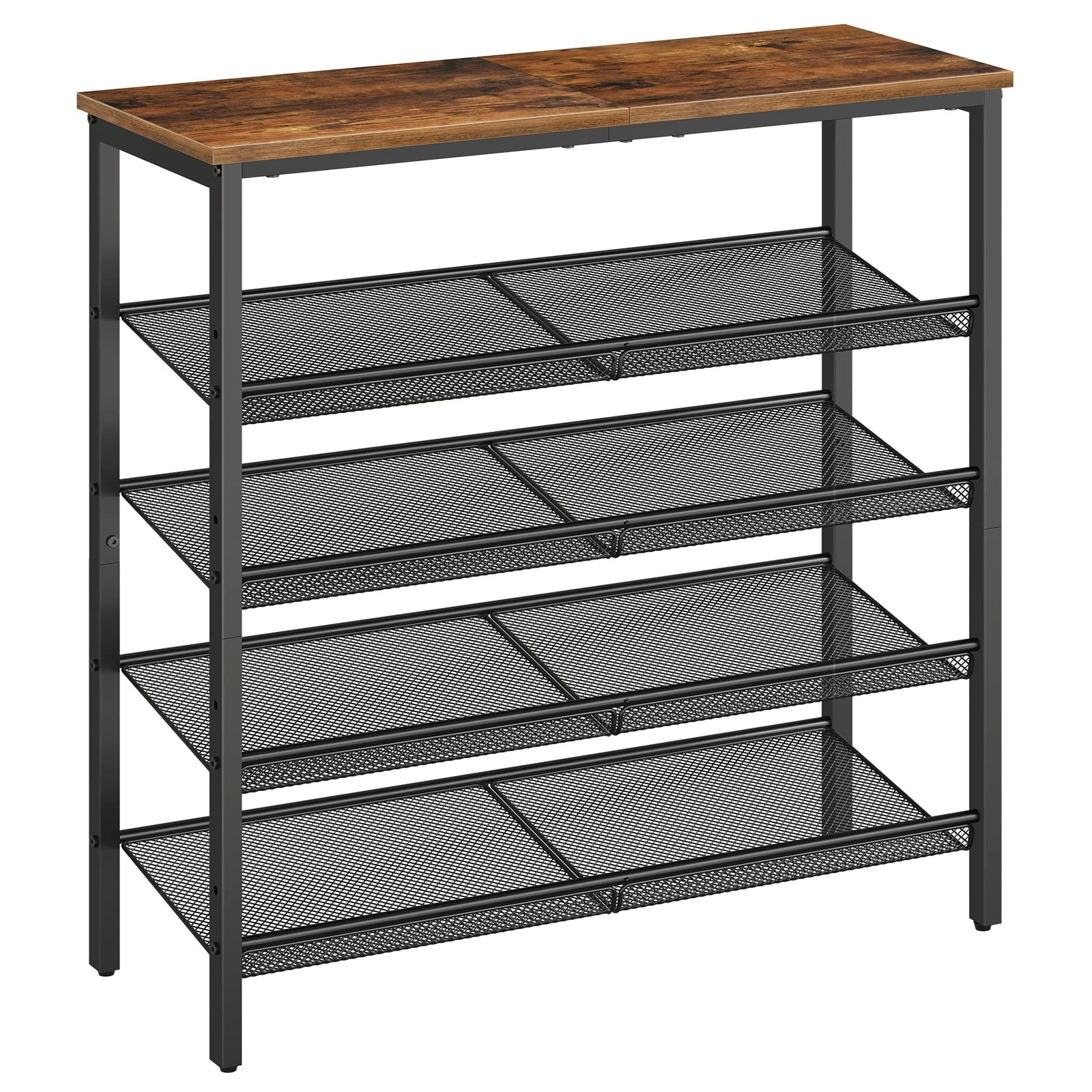 HOOBRO Shoe Rack, 5-Tier Shoe Organizer, Shoe Storage Rack for 16-20 Pairs, Adjustable Mesh Shelves, Shoe Storage Unit for Entryway, Metal Frame, Sturdy, Industrial, Rustic Brown EBF12XJ01