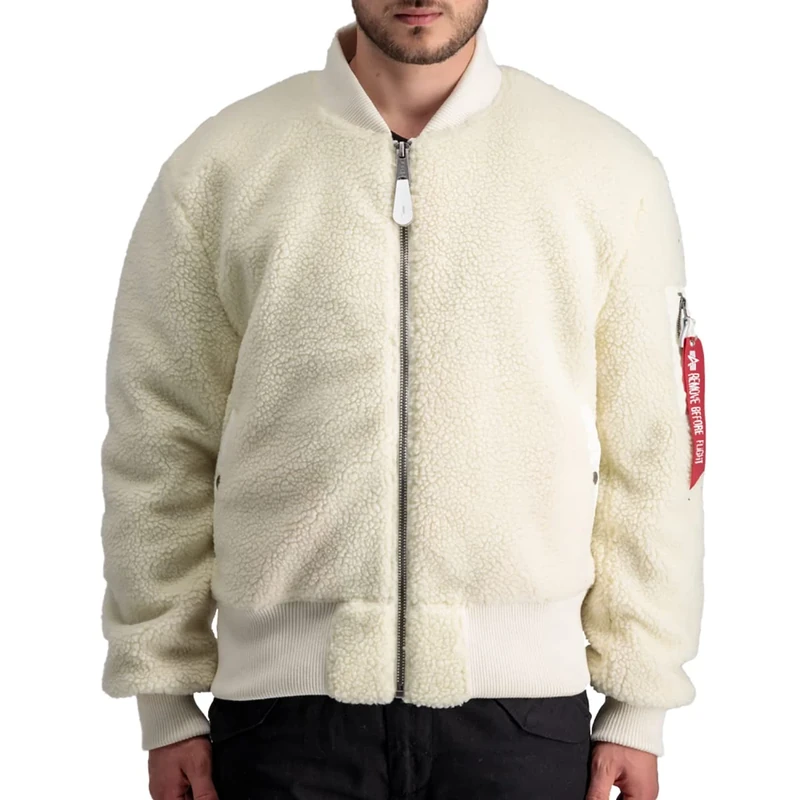 Alpha Industries MA-1 Teddy Bomber Jacket for Men Off White
