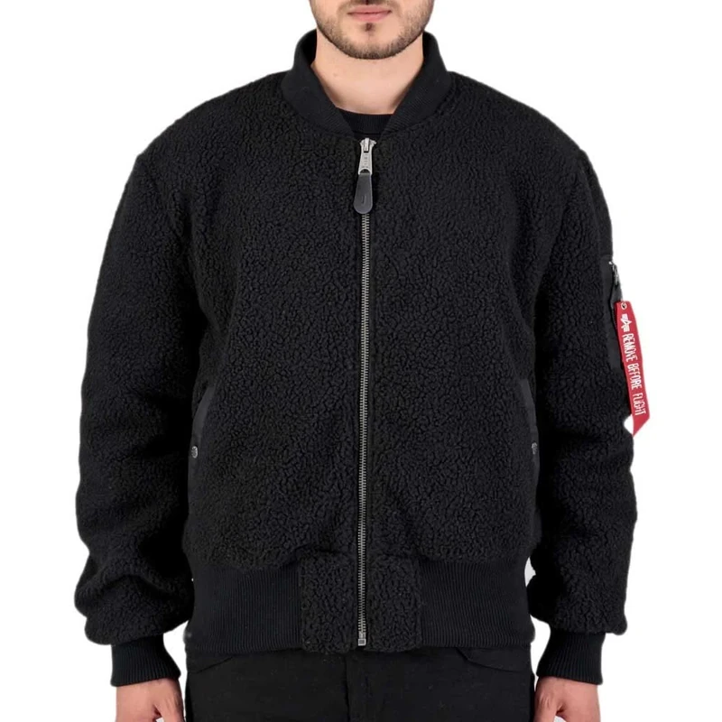 Alpha Industries Men's MA-1 Teddy Bomber Jacket, Black, S