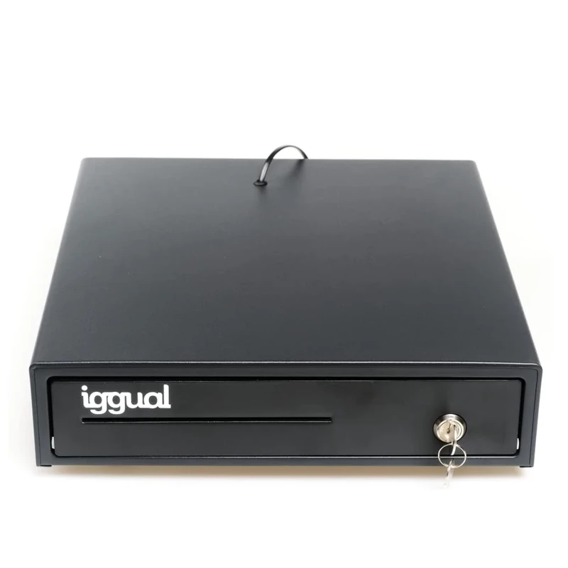 iggual IRON-15 Cash Drawer - Manual or Automatic Money Box for 4 Banknotes and 8 Coins - 3 Position Lock - Material Steel + Plastic - Professional Use - Black (37 x