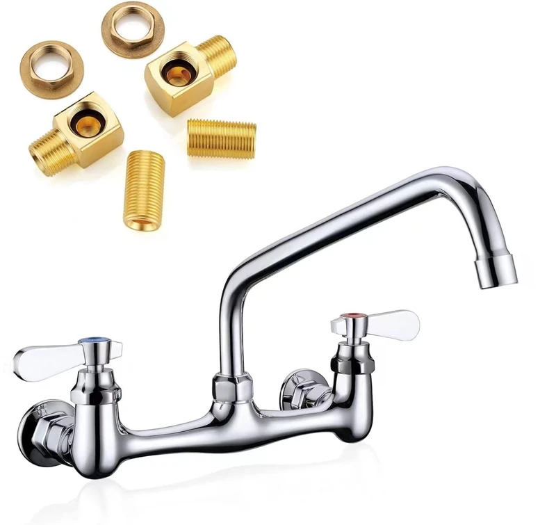 Favorpo Wall Mount Commercial Sink Kitchen Faucet 8 Inch Adjustable Center