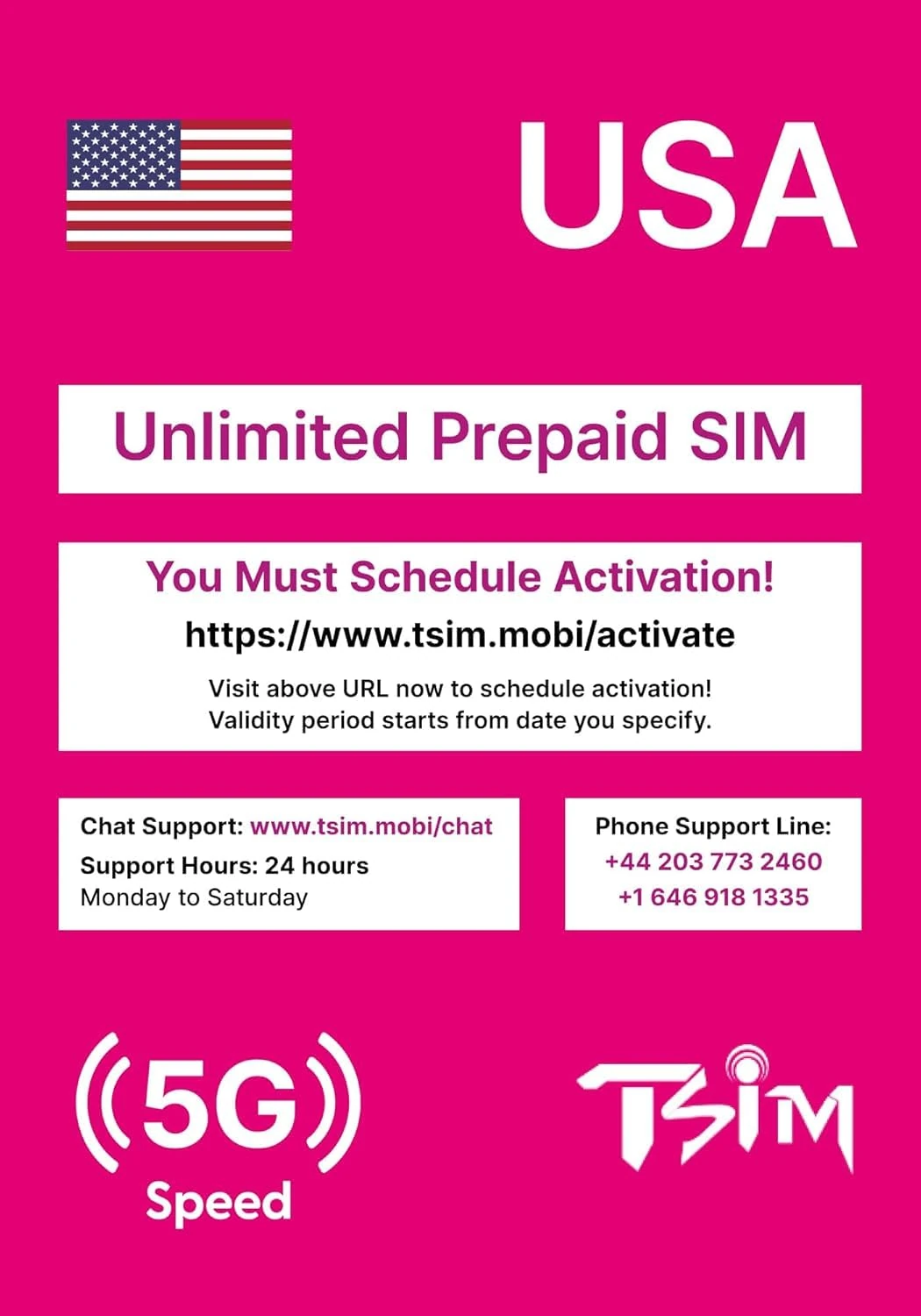 USA SIM Card for Travel to the USA. PrePaid. T-Mobile network with Unlimited Data, Calls and Texts. Upgraded 5G SIM Card! (21 Day)