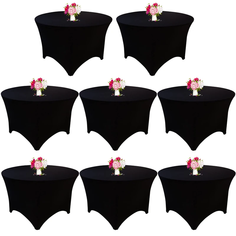 8 Pack 5FT Round Spandex Tablecloth 60” Black Round Elastic Table Cover, Round Table Cloth Washable Wrinkle Resistant Fitted Stretch Table Cover for Wedding Party Birthday Banquet Bar Events(Black)