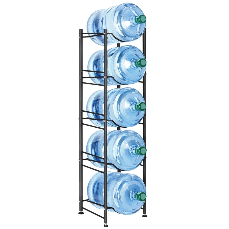 MOOACE 5-Tier Water Jug Rack, 5 Gallon Detachable Water Bottle Holder Organizer Storage Rack, Black - Image 1