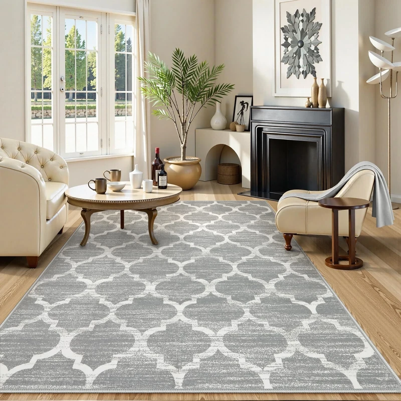 Lahome Moroccan Machine Washable Rug - 5x7 Area Rugs for Living Room Non-Slip Throw Large Grey Rugs for Bedroom Modern Trellis Carpet for Entryway Office Kitchen Dining Room Rug Decor (5'x7', Gray)