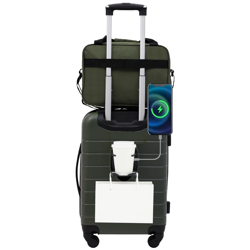 Wrangler El Dorado Lugggage Set with Cup Holder and USB Port, Deep Depths, 2 Piece Set, El Dorado Lugggage Set with Cup Holder and USB Port