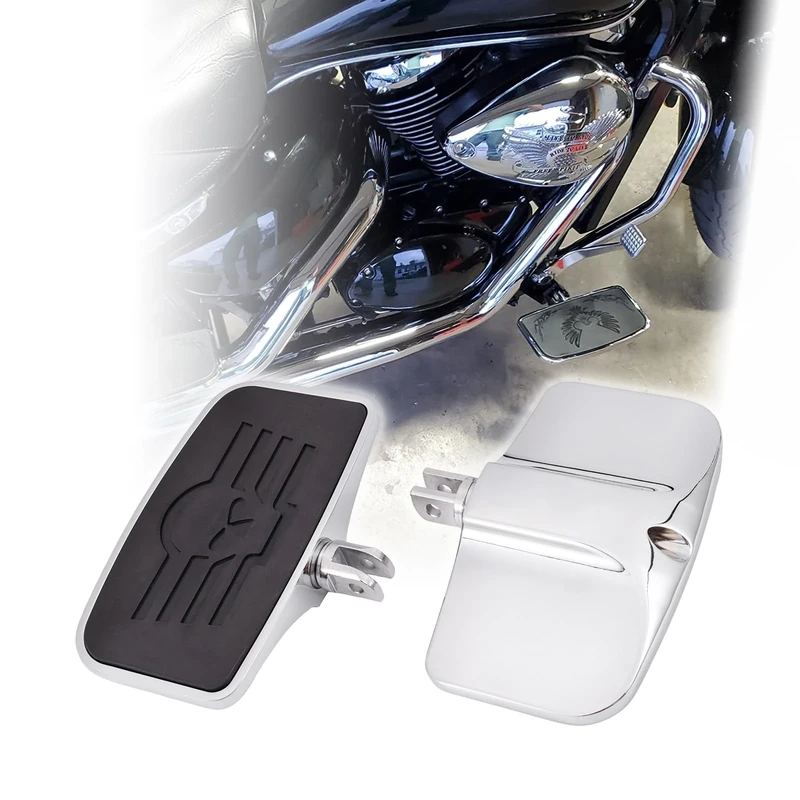 Kinglemc Front Rear Rider Passenger Floorboard FootPeg for Honda, Suzuki, Triumph,CAN-AM, Gold Wing (Skull 7.9 * 4.5", Silver)