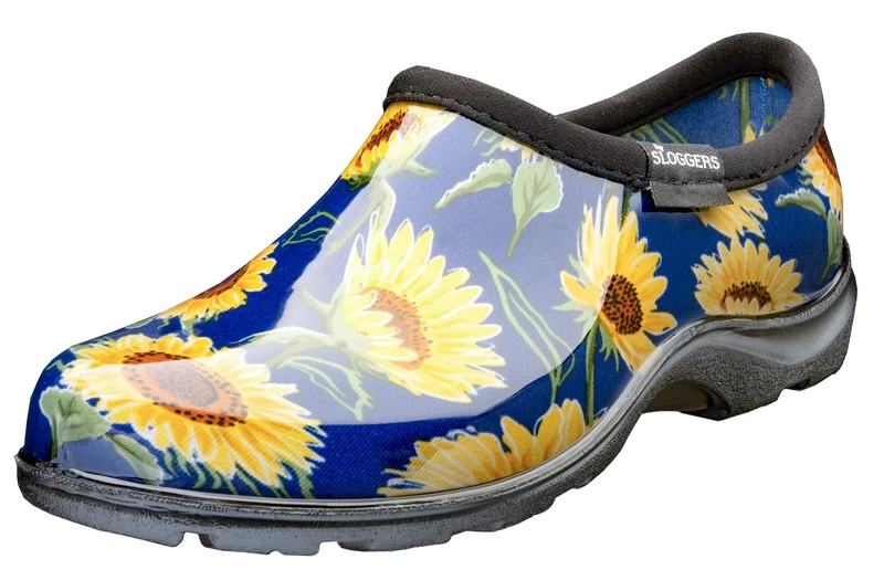 Sloggers Original Waterproof Rain and Garden Shoe for Women– Outdoor Slip-On Garden Clog - Made in The USA with Premium Comfort Insole and Arch Support, Sunflower Print Blue, 7 UK