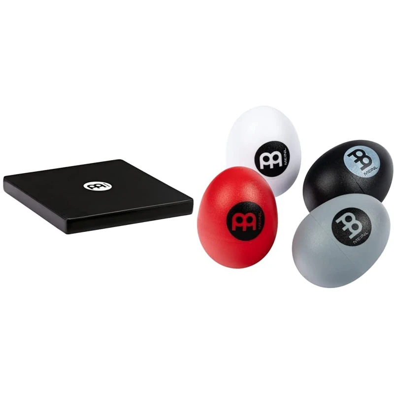 Meinl TCAJ1BK 11 3/4 inch Travel Cajon - Black & Meinl ESSET Egg-Shaker Assortment Four Sounds, 4 Pieces