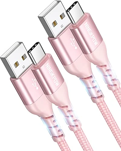 NINGKPOW USB C Cable 2M 2Pack, 3.1A Fast Charging Braided USB C Charger Lead for Samsung Galaxy S22 S21 S20 S10 S9 S8 A12 A21s A20e A51 A52 A71, Huawei P50 P40, Pink