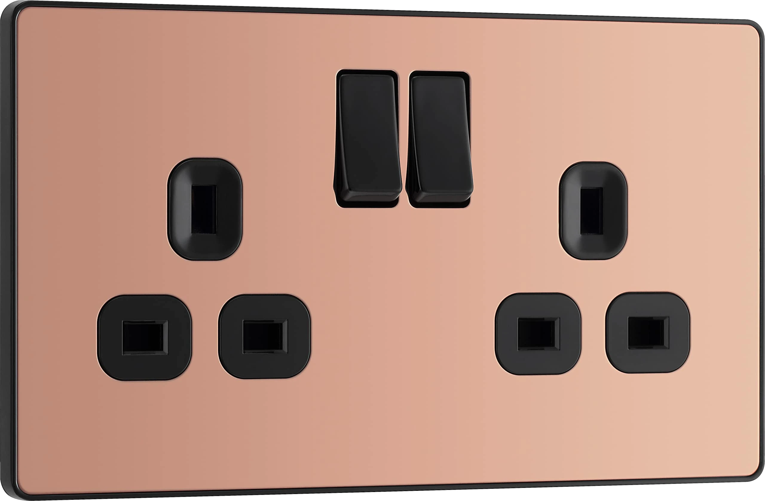 BG Electrical Double Switched Power Plug Wall Socket, Screwless, Evolve, Polished Copper, 13A, PCDCP22B