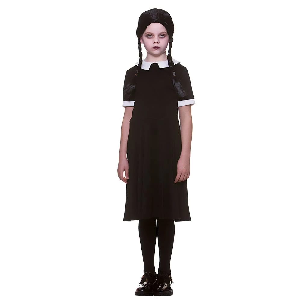 Girls Creepy School Girl Fancy Dress Costume with Wig - Medium (5-7 Years)