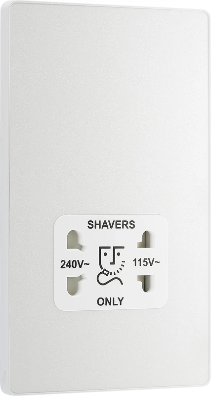BG Electrical Dual Voltage Shaver Plug Socket, Electric Toothbrush Charger Socket for Bathrooms, Screwless Front Plate, Round Edges, Evolve, 2-Pin, Pearlescent White, 115V / 240V, PCDCL20W