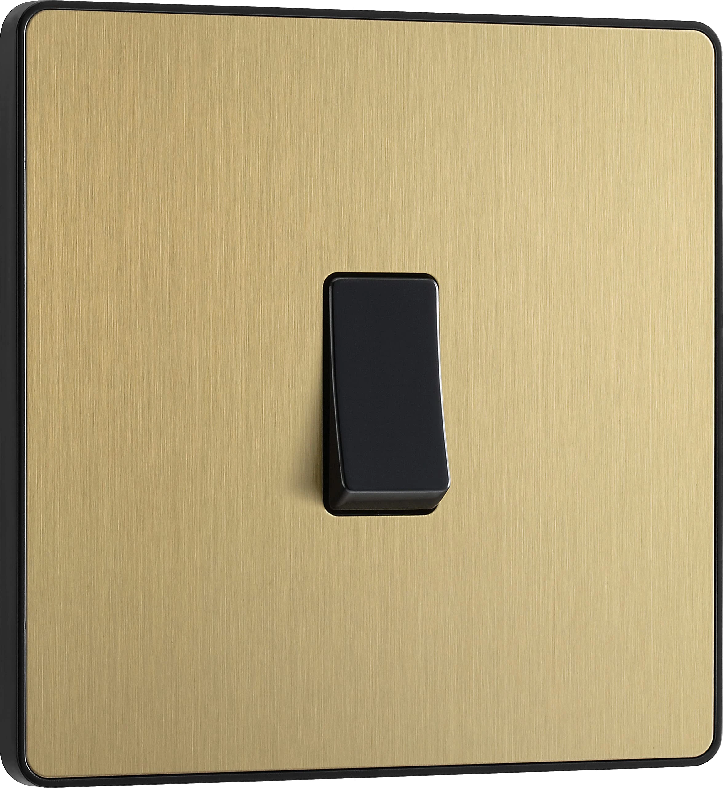 BG Electrical Single Wall Light Switch, 2 Way, Screwless Front Plate, Round Edges, Evolve, Satin Brass, 20A, 16AX, PCDSB12B