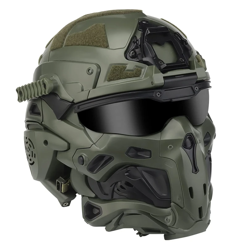 CZMYCBG Tactical Airsoft Paintball Fast Helmet, Adjustable Military Full-Face Protective Mask Set, Built-In HD Headphones And Anti-Fog Fan,green