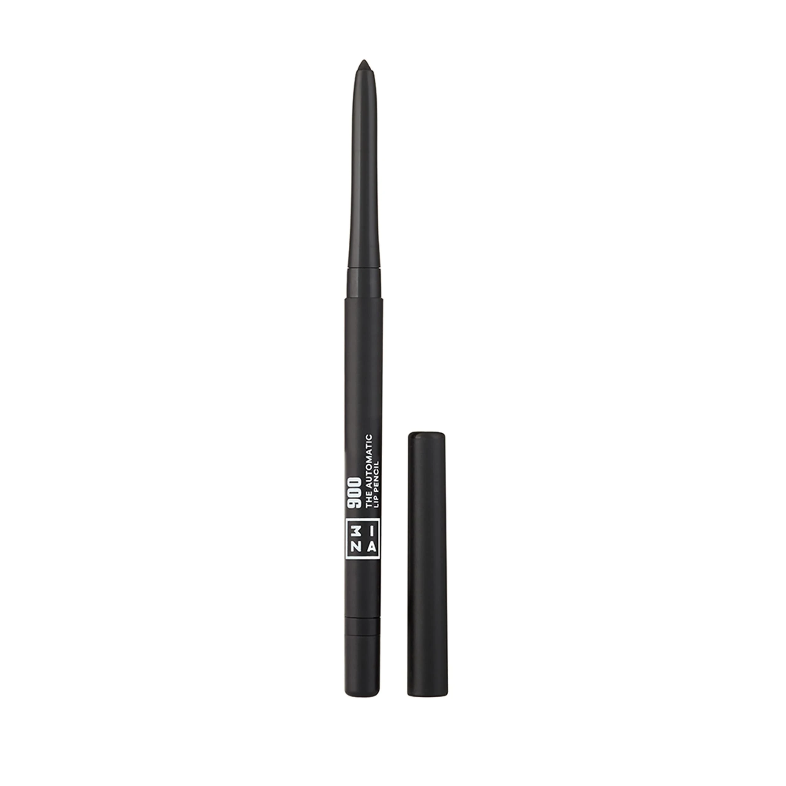 3INA MAKEUP - Automatic Lip Pencil 900 - Black Lip Liner with Built-In Sharpener and Brush - Longwearing, Waterproof, Creamy and Hydrating - Vegan, Cruelty Free