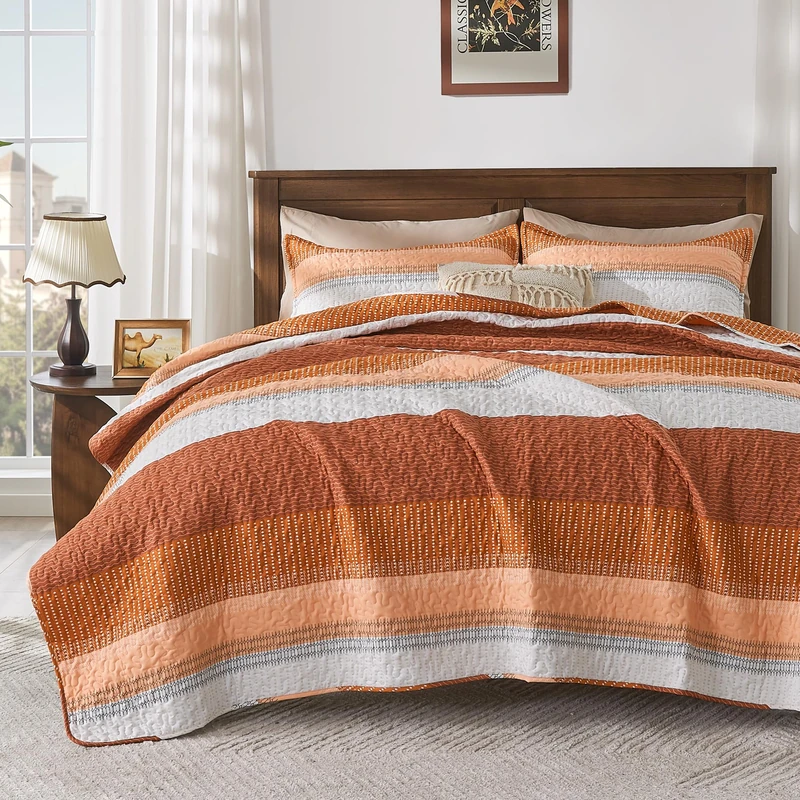 Andency King Size Quilt Set Orange, 3 Pcs Bedspreads & Coverlets