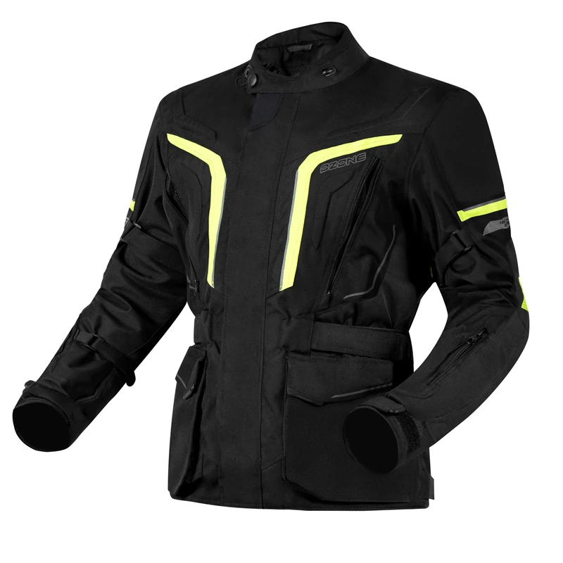 OZONE MOTO Men's Sahara Motorcycle Jacket, Black/Fluo Yellow, M