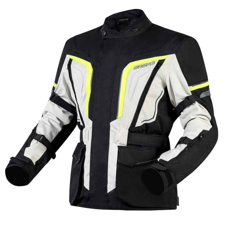 OZONE MOTO Men's Sahara Motorcycle Jacket, Black/Grey/Fluorescent Yellow, XS
