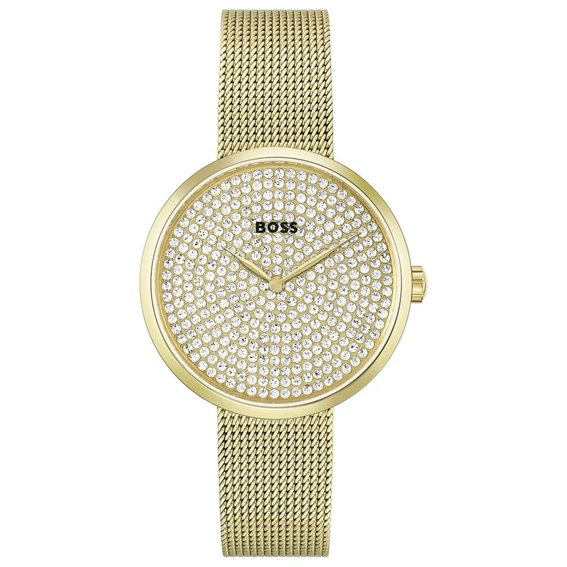 BOSS Analogue Quartz Watch for Women Praise Collection with Gold Colored Stainless Steel Mesh Bracelet - 1502659