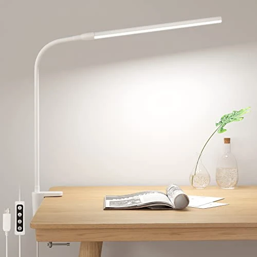 Lepro Desk Lamp Clamp, LED Desk Lamp Eye Caring Dimmable, 3 Lights Modes x 10 Brightness Levels, USB Clip on Reading Lamps for Office, Crafts, Bedside, Study and More