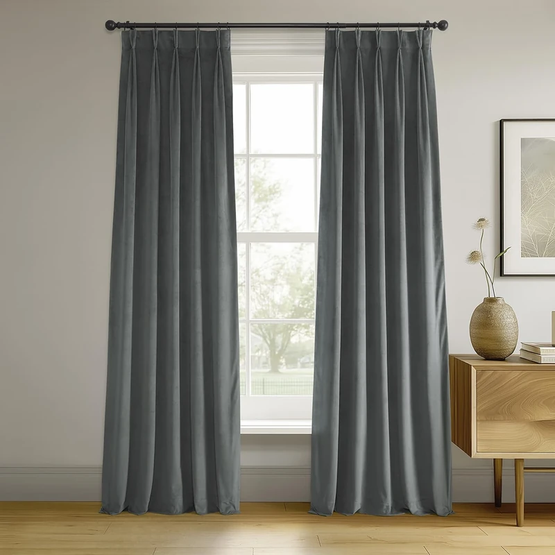 HPD Half Price Drapes Signature Velvet Blackout Curtains for Bedroom 25 X 120 Pleated, VPCH-184005-120-FP (1 Panel) Natural Grey