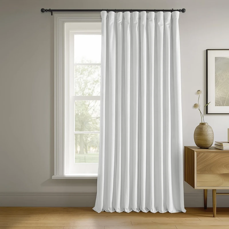 HPD Half Price Drapes Signature Velvet Thermal Blackout Curtains for Living Room 84 Inch Long (1 Panel) Rod Pocket Insulated Blackout Curtains for Bedroom Window Curtains, 100W x 84L, Primary White