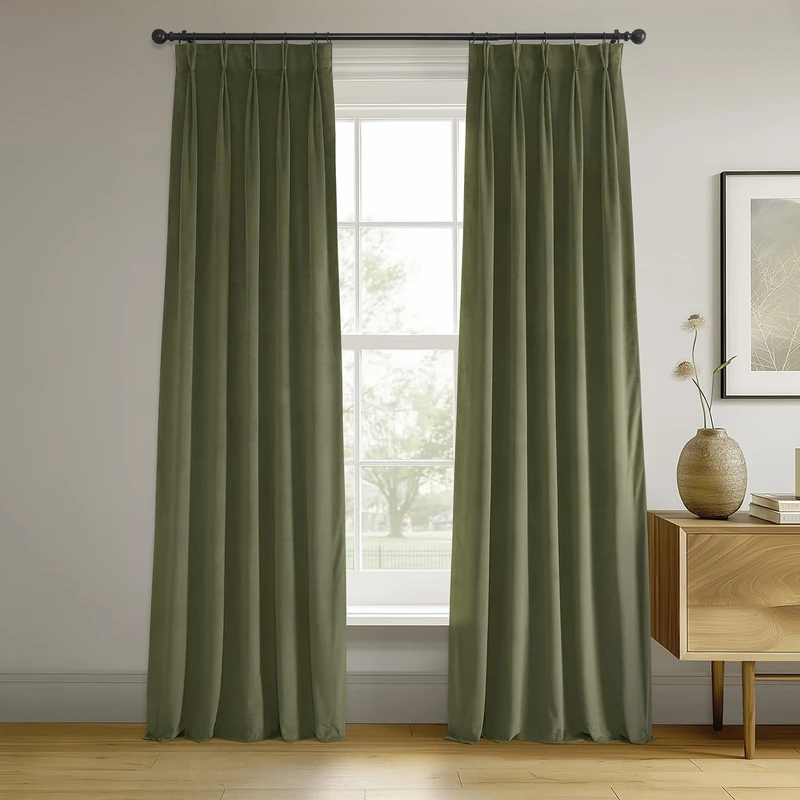 HPD Half Price Drapes Velvet Blackout Curtains/Drapes - 84 Inches Long 1 Panel Blackout Curtain Signature Pleated for Living Room & Bedroom - 25W X 84L, Hunter Green